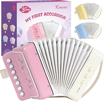 Kmise 10-Key Kids Accordion,Mini Accordian Kids Musical Instrument for Children Toddlers Beginners, Lightweight 7 key 3 Bass acordeon for Kids Gift,Light Pink Acordeones Para Ninos Acordion