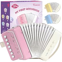 Kmise 10-Key Kids Accordion,Mini Accordian Kids Musical Instrument for Children Toddlers Beginners, Lightweight 7 key 3 Bass acordeon for Kids Gift,Light Pink Acordeones Para Ninos Acordion