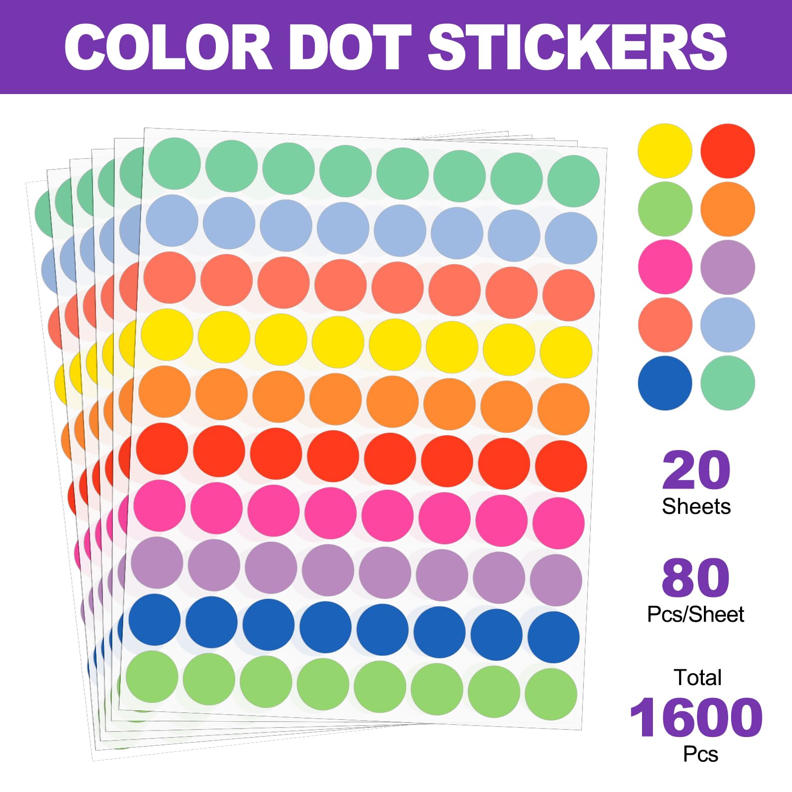 2800 PCS Colored Dot Stickers Round Color Coding Labels Circle Dots Labels Stickers Polka Circle Dot Stickers Label Sticker For Office Classroom Papers Etc - View #6