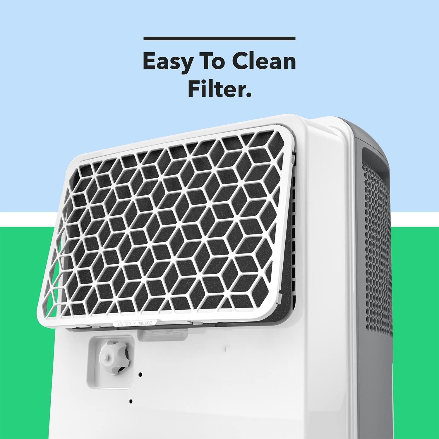 Close-up of the Vremi Dehumidifier's easy-to-clean air filter