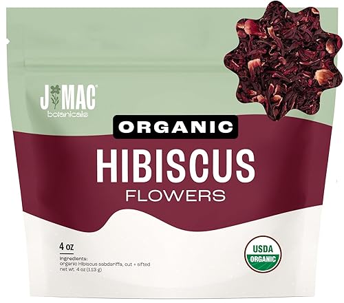 J Mac Botanicals, Flor de hibisco orgánico (4 onzas), té de hibisco, flores cortadas y tamizadas, secas de Egipto, hojas de té de hierbas, Flor de