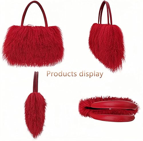 Miniatura 4 de Piel de lana al ras mongol del cordero real de lujo de las mujeres con el bolso de las manijas del cuero genuino