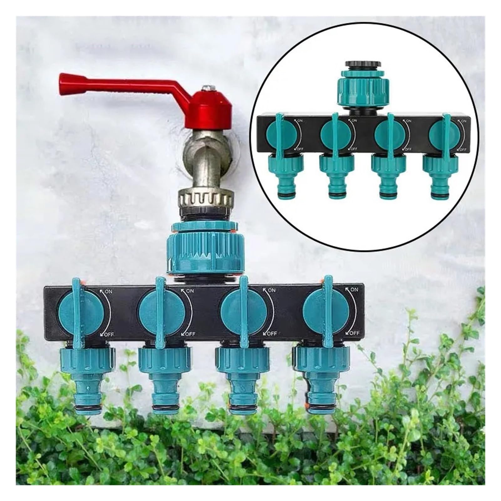 Divisor de válvula grifo 4 vías distribuidor tubería agua interruptor independiente adaptador conector manguera jardín(Set 1)