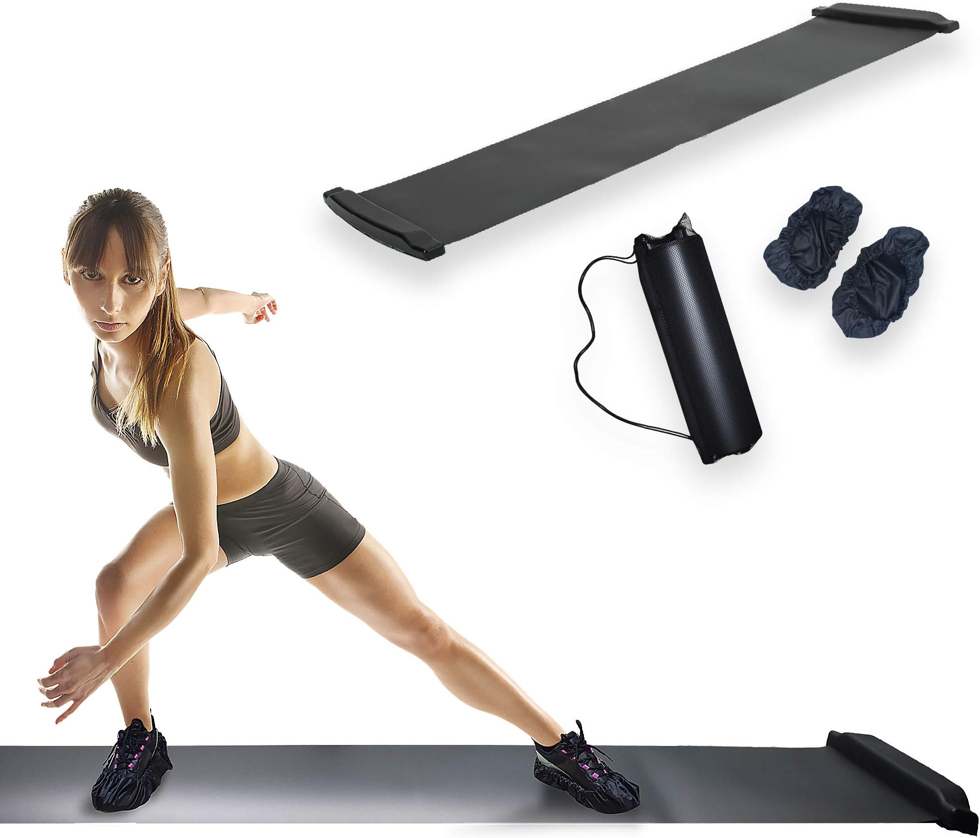 ARISE Slide Board with Shoe Booties & Carry Bag (L 86.5 Inch x W 20 Inch), Workout Exercise Mat with End Stop, Fitness Slider for Strength Training, Therapy, Skating, Hockey Equipment, 7 Feet, Black