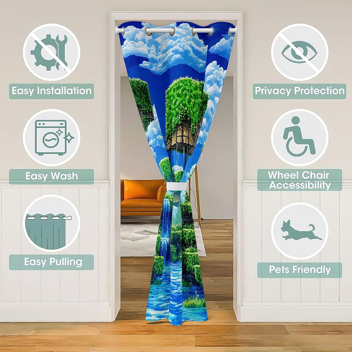 Manfei Pixelated Games Door Curtain Pixel Grid Gamepad Blackout Curtain for Doorway Living Room Abstract Geometric Privacy Curtains Cover Kids Boys Girls Army Camo Door Drape 34"×80" 1 Panel image 3