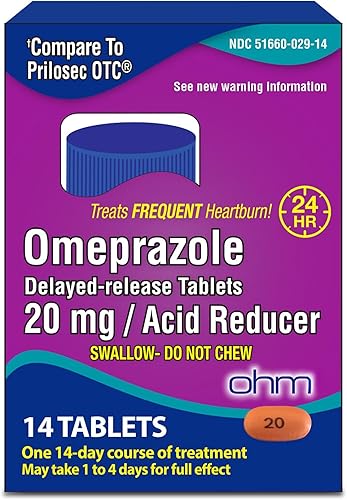 Ohm Omeprazol 20 mg, 14 tabletas de liberación retardada (suministro de 2 semanas) Reductor de ácido para la acidez frecuente, alivio de 24 horas,