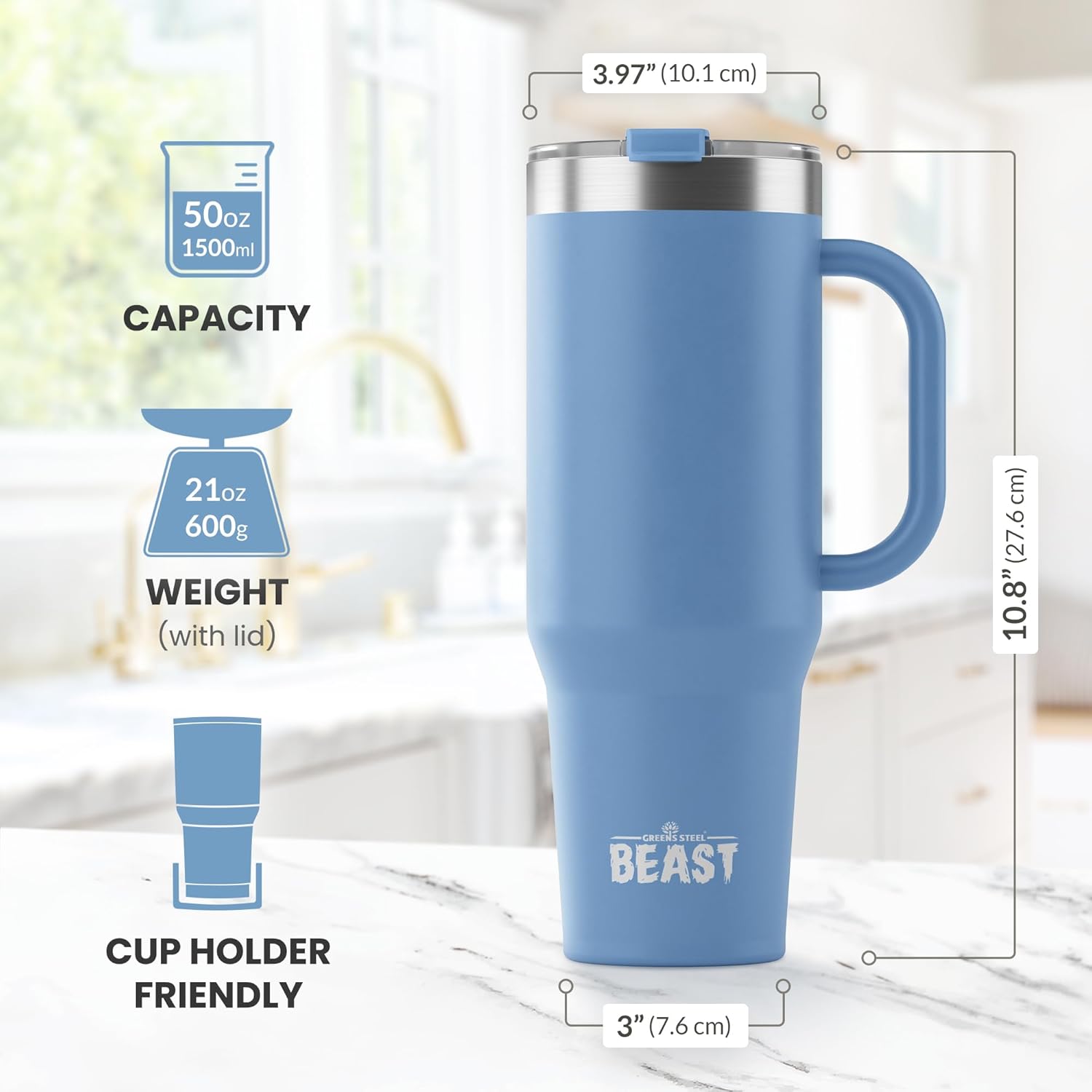 Beast 50 oz Tumbler with Handle Stainless Steel Vacuum Insulated Coffee Ice Cup Double Wall Travel Flask (Stormy Sky Blue) - Image 3