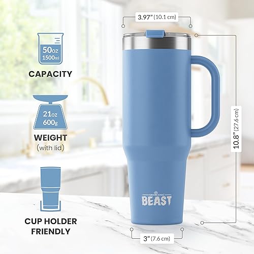 Miniatura 3 de Beast Vaso Térmico de 50 oz de Acero Inoxidable con Aislamiento al Vacío para Café y Hielo de Doble Pared Termo de Viaje (Azul Cielo Tormentoso)
