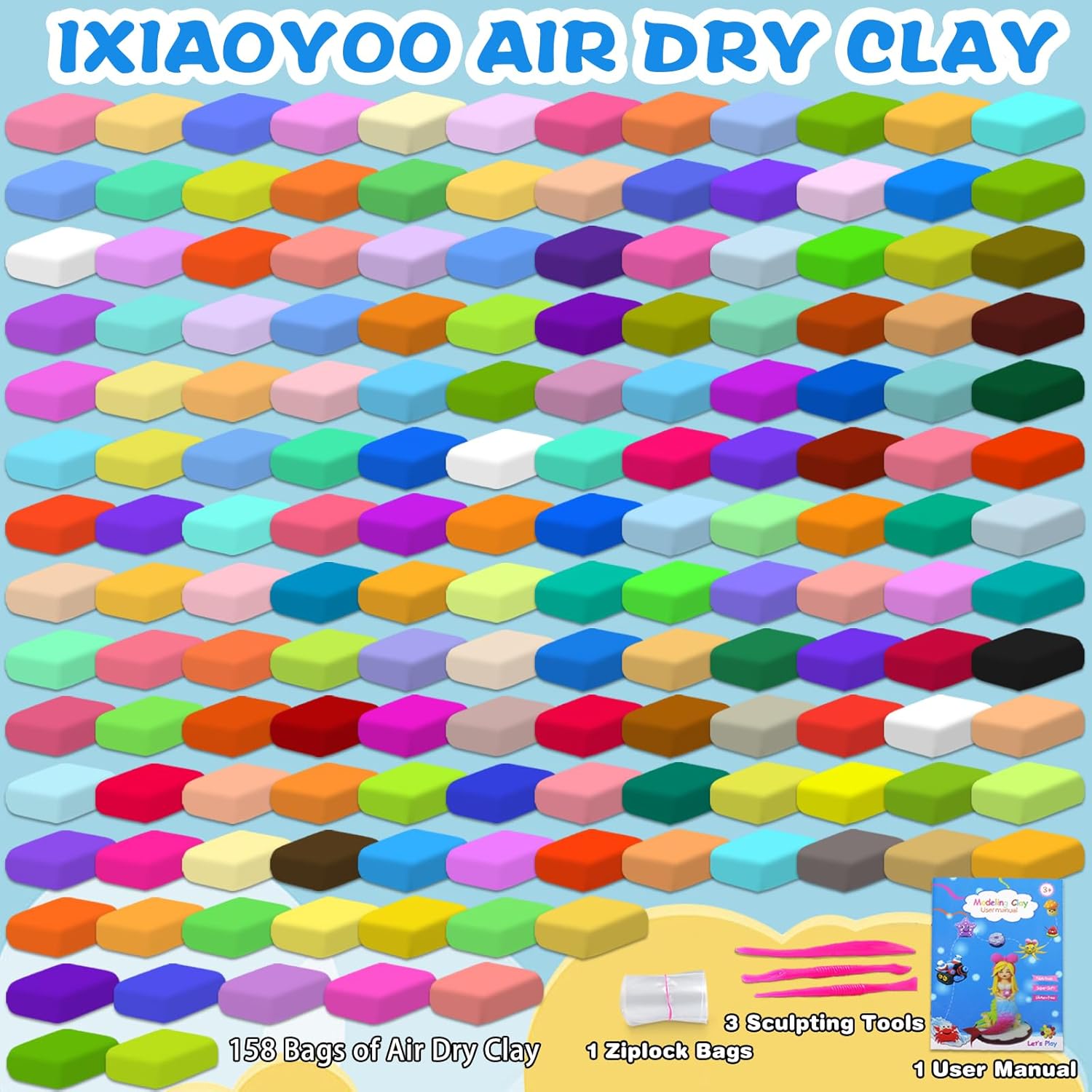 Air Dry Clay for Kids, 158 Colors Modeling Clay Kit, DIY Model Toys with Sculpting Tools, School Arts & Crafts Set, Safe & Non-Toxic, Birthday & Christmas Gifts for Boys Girls Ages 3-12