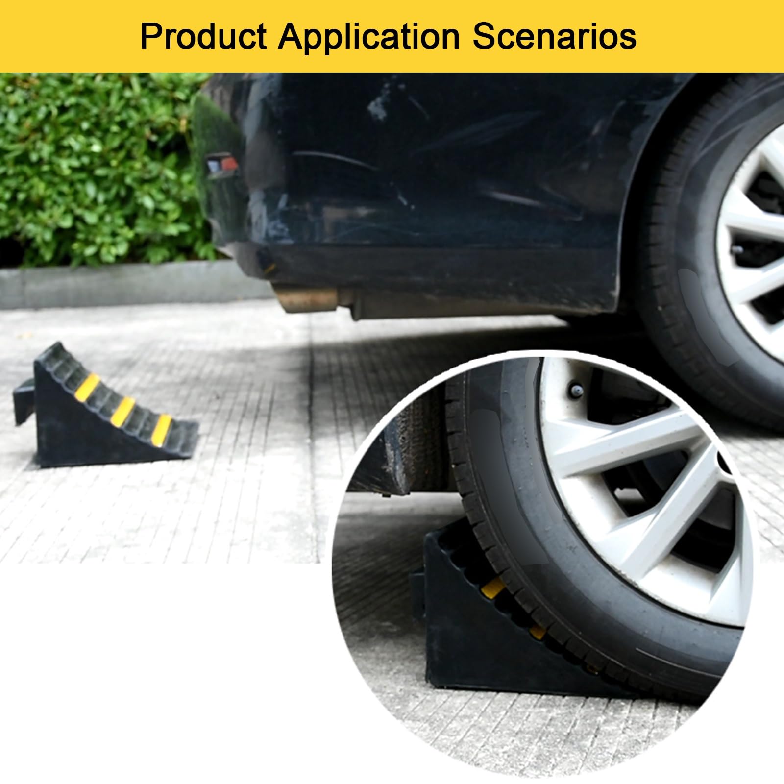 Topes Aparcamiento, Negro Rueda Chock, Material de Goma, Fácil de Transportar, Adecuado para Automóviles, Autocaravanas, Camiones y Vehículos Recreativos