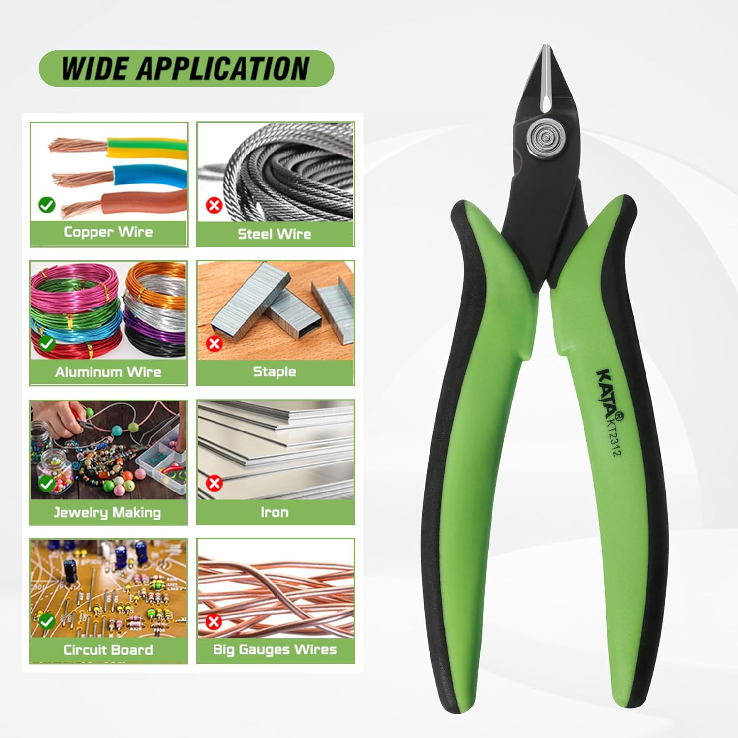 KATA 2PC Micro Flush Cutters, 5-Inch Precision Wire Cutter, Anti-Slip Side Cutting Pliers for Electronics, Zip Ties, Copper Wire