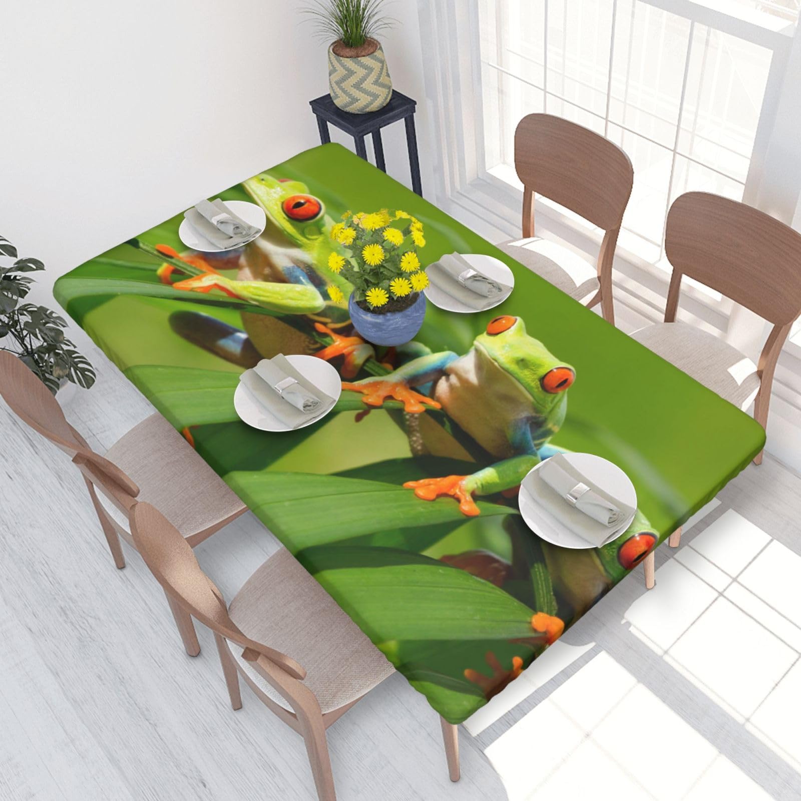 BNVSADC Funny Frogs Printed 4FT Tablecloth 122x76 CM Polyester Kitchen Water Resistant Table Cloth Dining Table Decoration Table Covers