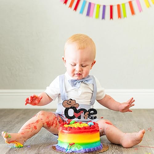 Miniatura 4 de Cowboy One - Decoración para pastel de primer cumpleaños para bebé, decoración de fiesta de cumpleaños del oeste de mi primer rodeo, suministros de