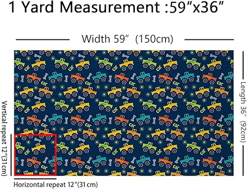 Miniatura 2 de Tela de coche de dibujos animados por The Yard, Tela de tapicería de construcción para niños, Tractor de vehículos de construcción, tractor azul y