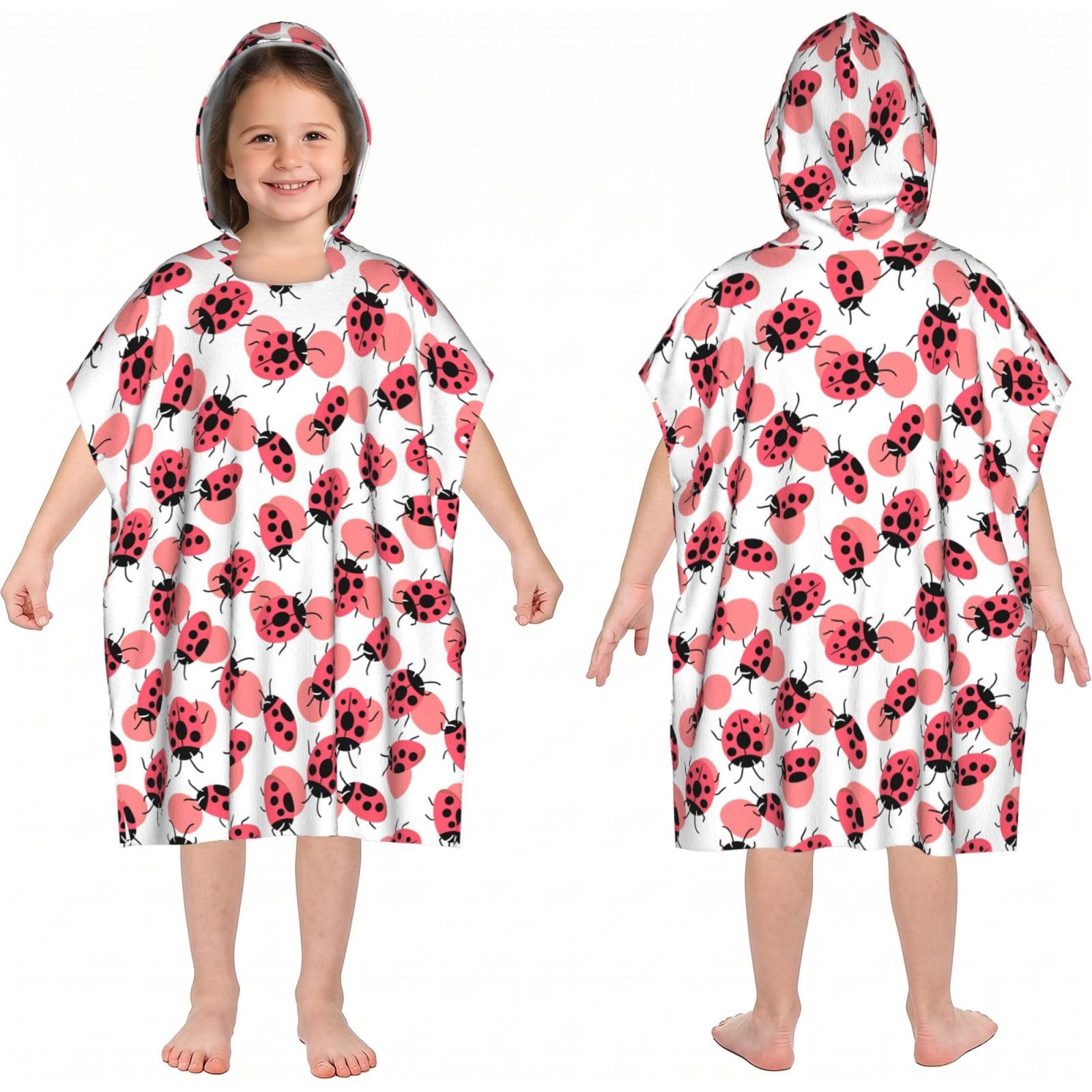 Noble Ren Pink Insect Hooded Kids Beach Towels Girls Boys Swimming Coverings Towels Bath Towels, Bathrobes, And Ponchos Absorb Water Quickly And Dry Well