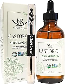 Organic Castor Oil 100% Pure Natural Hair Oil for Hair Growth, Castor oil for Skin Lashes Nails Face Eyelash Eyebrows, Cold Pressed Hexane Free Unrefined USDA Certified 4OZ