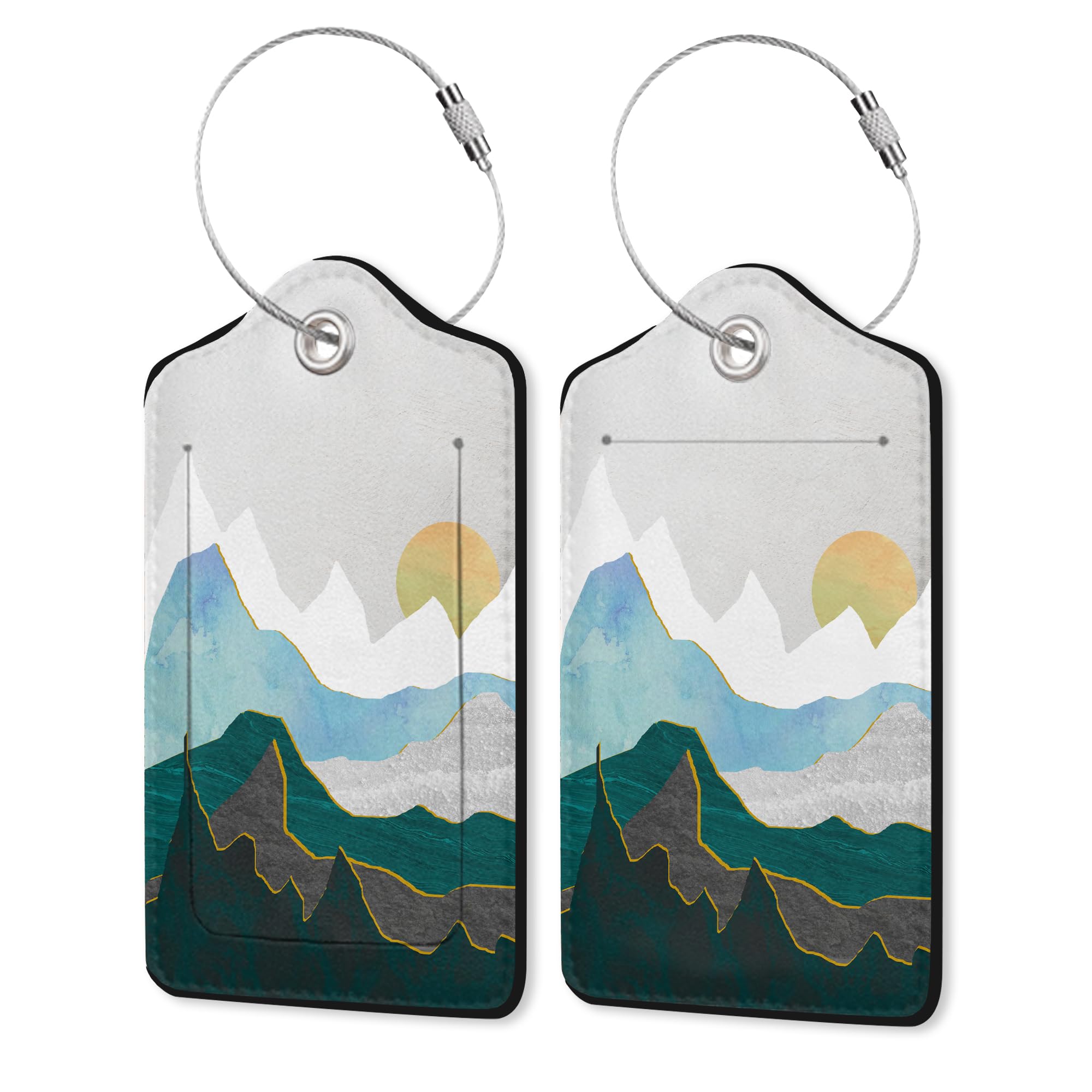 Luggage Tag,Mountains Landscape Sunset Luggage Tags for Suitcases with Privacy Name Id Card PU Leather Luggage Tags for Women/Men Travel