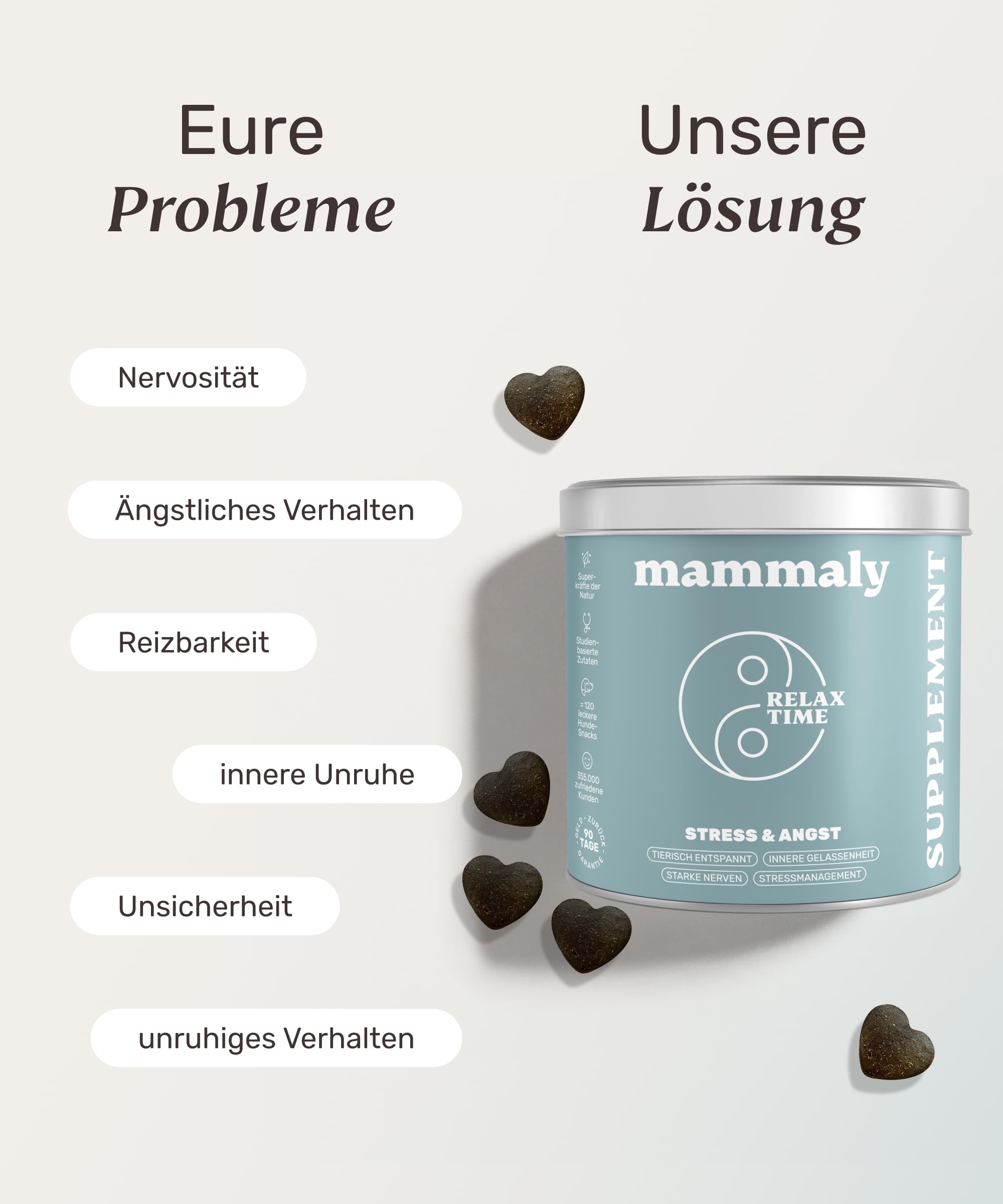 mammaly Beruhigungsmittel für Hunde Relax Time - 120 Leckerlis mit Baldrian & Zitronenmelisse (Entspannungs- & Anti-Stress-Mittel) leckere Snacks Seelenruhe & Entspannung Hund bei Angst/Stress