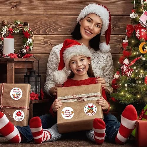 Miniatura 10 de 500 calcomanías de etiquetas de Navidad, calcomanías de Feliz Navidad de 1.5 pulgadas para pequeñas empresas, árbol de Navidad enano, lindo diseño