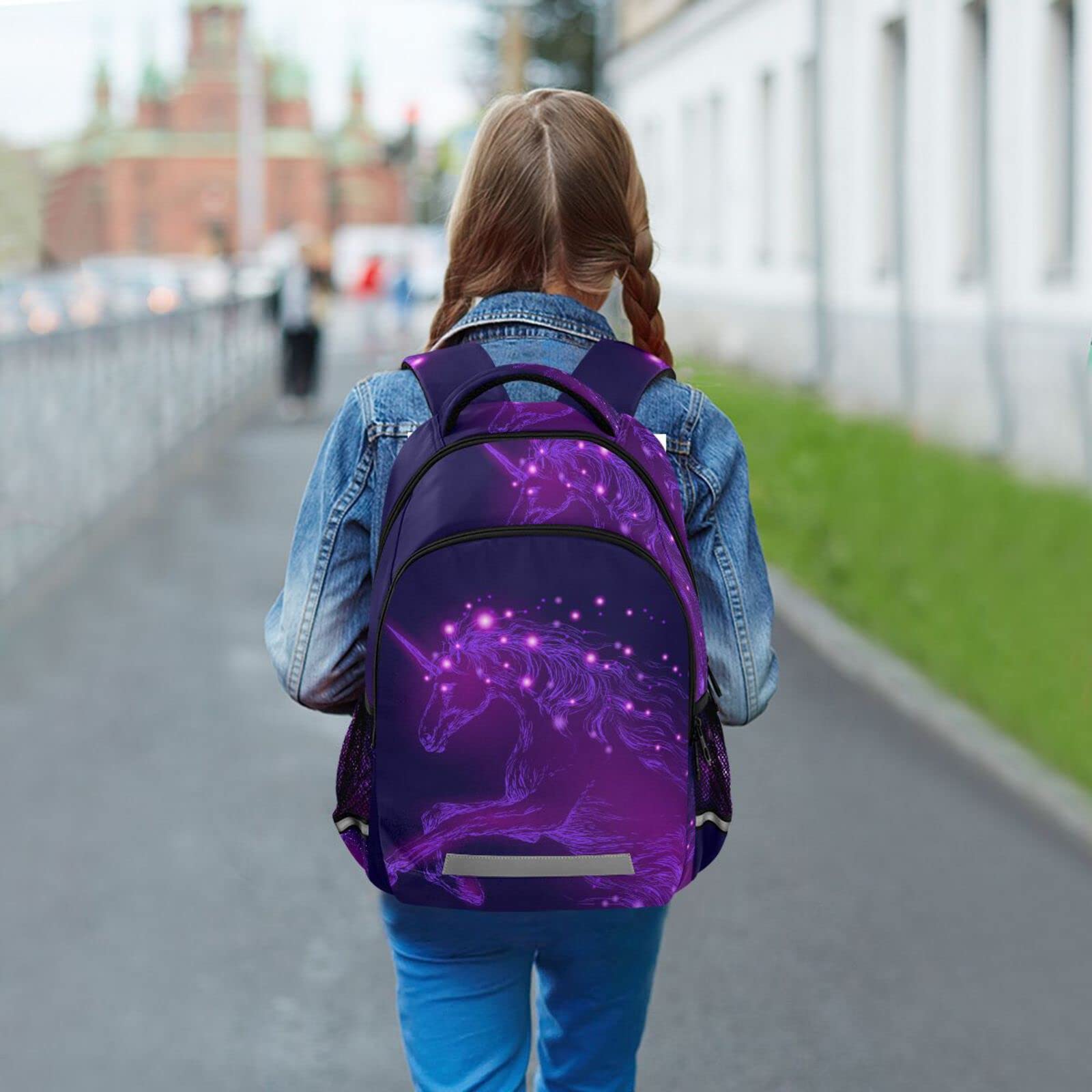 Mnrsuu Mochila con diseño de unicornio y galaxia de caballo morado para niños y niñas, mochila de viaje para laptop, A072