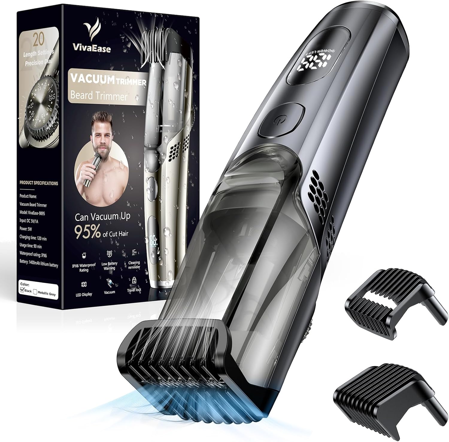 Vacuum Beard Trimmer for Men, New Version Adjustable Precision Trimming Length with...