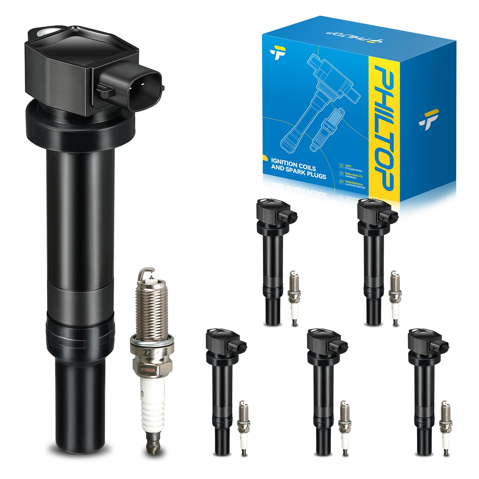 PHILTOP Ignition Coil UF558 &amp; Iridium Spark Plugs Fit for Hyundai Santa Fe