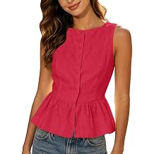 Wide Strap Tank Tops for Women Crew Neck Peplum Sleeveless Shirts Loose Button Down Tank Top Casual Sleeveless Shirts