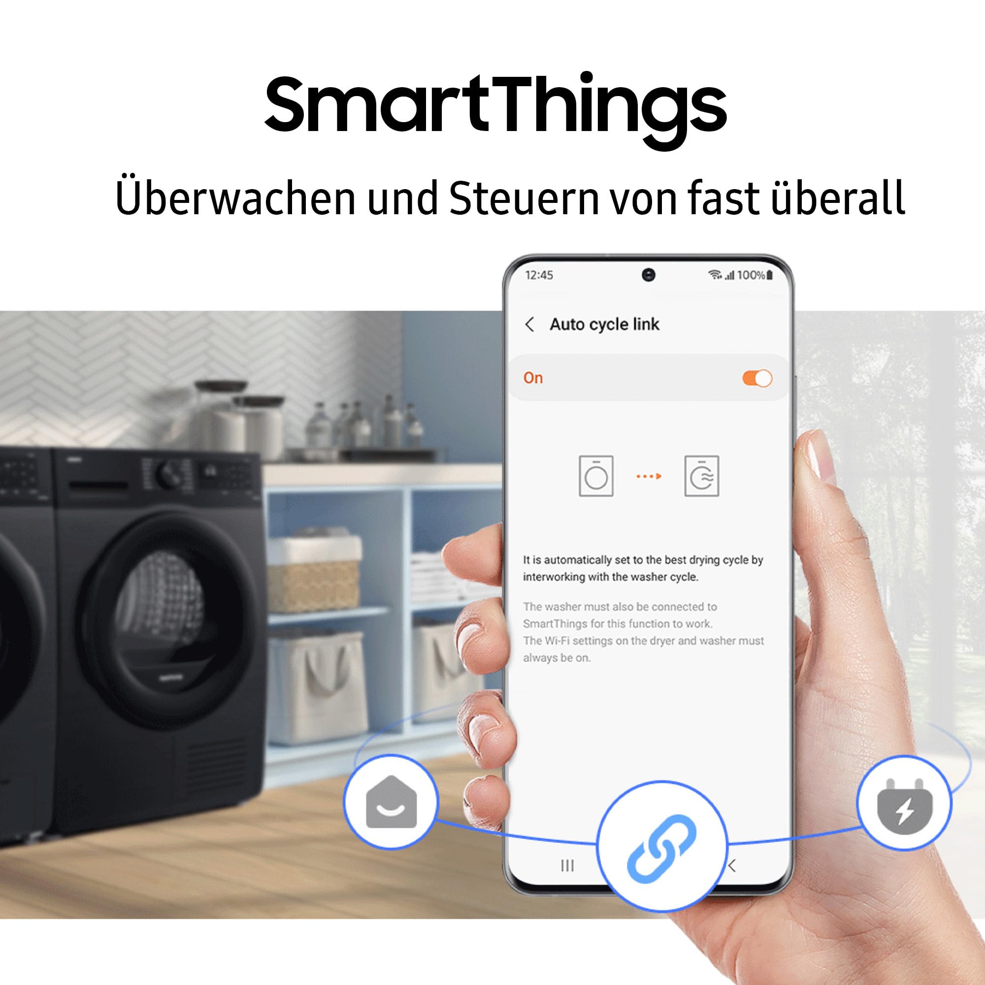 Samsung Wärmepumpentrockner DV90DG52A0ABEG 9 kg EEK C AI WiFi SmartThings LED-Display Hygiene-Programm Air Refresh Knitterschutz Schwarz