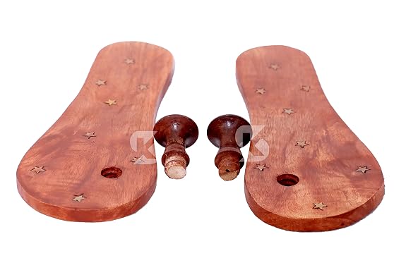 Handcrafted Wooden Slippers for Men & Women – Natural Wood Traditional Sandals with Brass Star Design, Lightweight Indoor Footwear 71mpan+wAzL. SX575