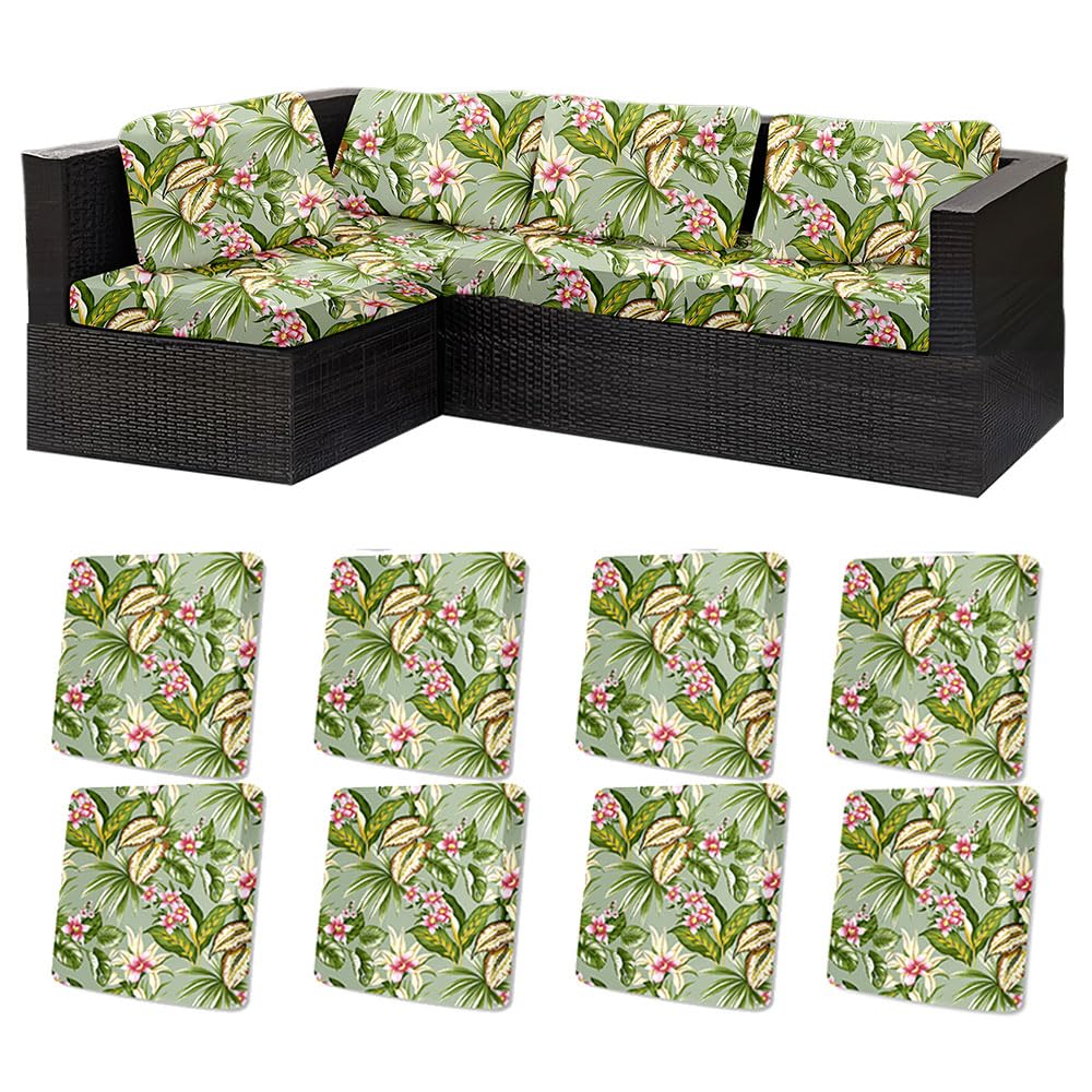 Hiseng Sofa Seat Covers, 8 Pieces Seat Covers Outdoor Decor Slipcovers Stretch, Suitable for Sofas Cushion Garden Furniture Chaise Lounge (Light Green,65x63x20cm)