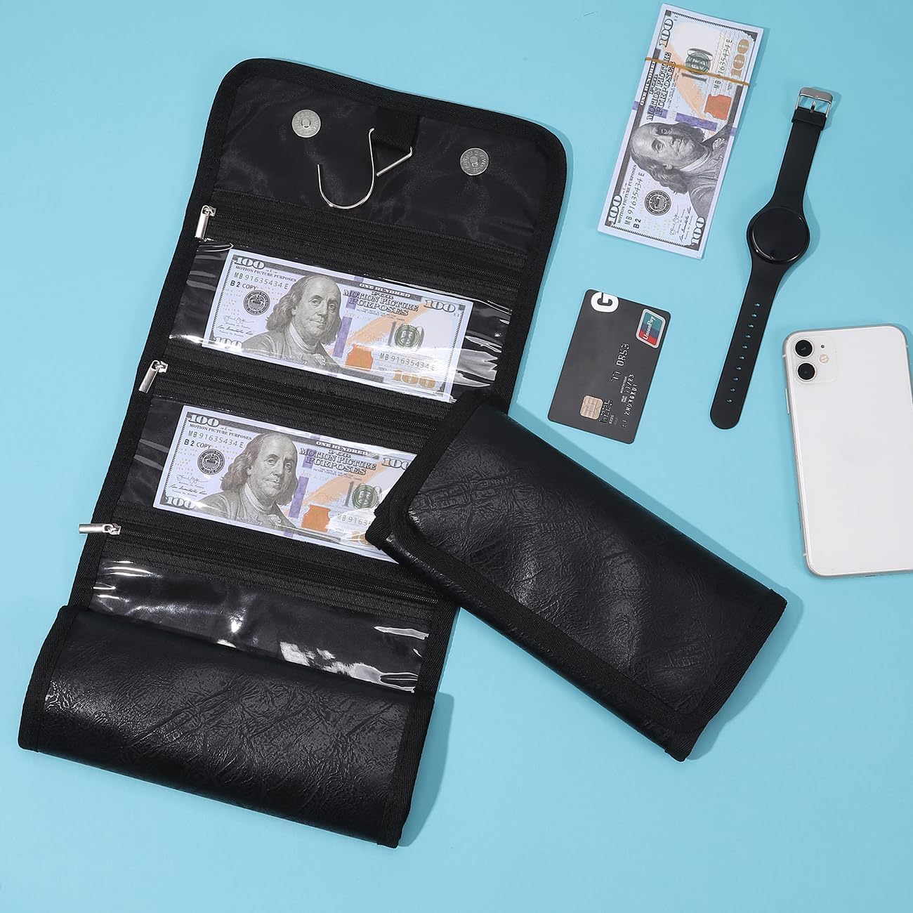 Money Organizer Wallet for Cash - Multi-Pocket Money Pouch with Envelopes for Budgeting, Receipts, Coupons, Currency Storage, and Card Holder Wallet (Black, 4 pockets) - Image 9