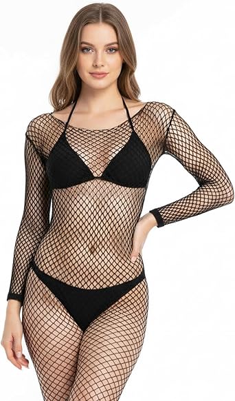 Womens Fishnet Bodysuit Rave Outfits Backless Bodystocking Sexy Tights
