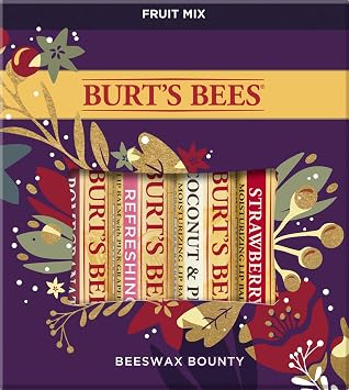Burts Bees Holiday Gift, 4 Lip Balm Stocking Stuffer Products, Beeswax Fruit Set - Pomegranate, Sweet Mandarin, Coconut and Pear & Watermelon Old Version
