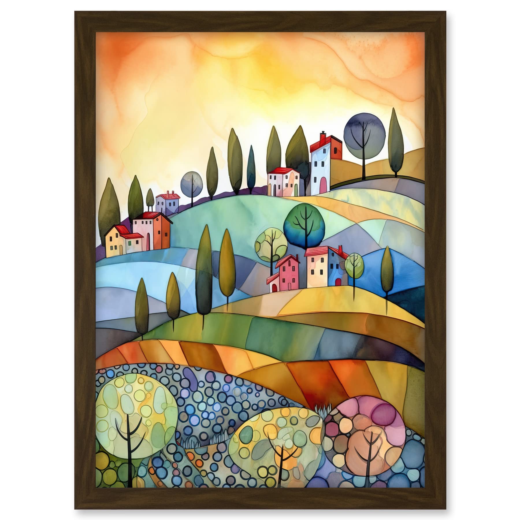 Artery8 Italian Countryside Midsummer Landscape Folk Art Artwork Framed A3 Wall Art Print