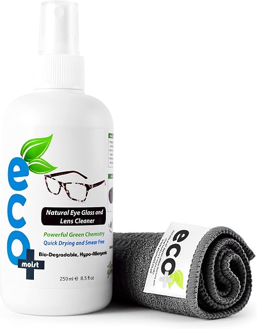 Ecomoist Natural Lens Eyeglass Optical Cleaner 250ml Ecofriendly Microfibre Towel Sun Reading glasses Does not harm the Coating of Glass Lens
