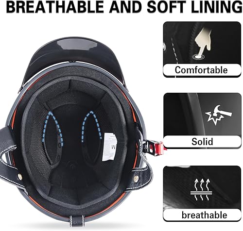 Miniatura 5 de Cascos de motocicleta de media cara retro de cara abierta de media carcasa, casco de motocross para ciclismo, motocross, crucero, bicicleta,