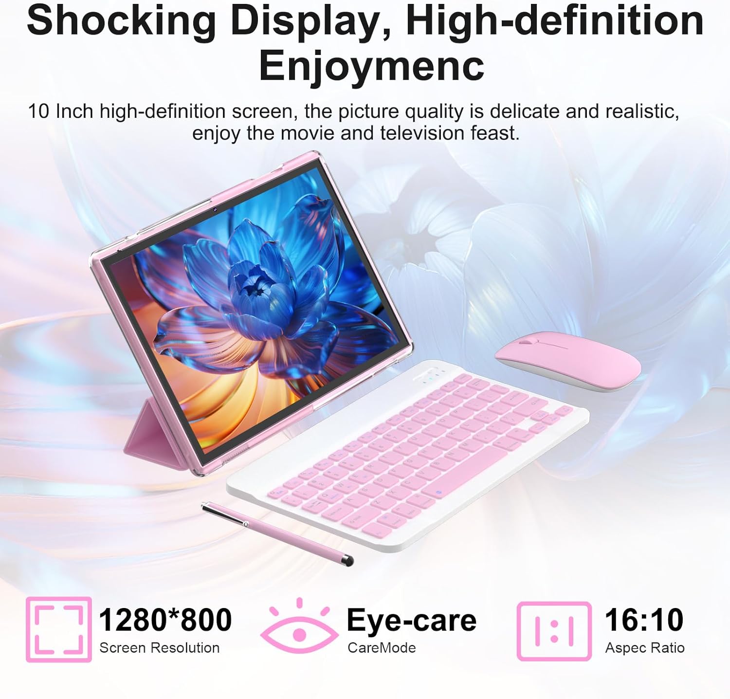 BYANDBY Andriod 15 Tablets 10 inch, 2 in 1 Tablet, Quad-core Processor, 32GB+8GB+1TB Expandable, 5G Wi-Fi 6, BT, Dual Camera, IPS Touch Screen, Games, GMS Certifies(Pink)