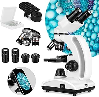 Compound Binocular Microscope 40-1000X, Dual LED Illumination & Two-Layer Mechanical Stage Biological Microscope for Adults & Students, Includes Phone Holder & Prepared Microscope Slides