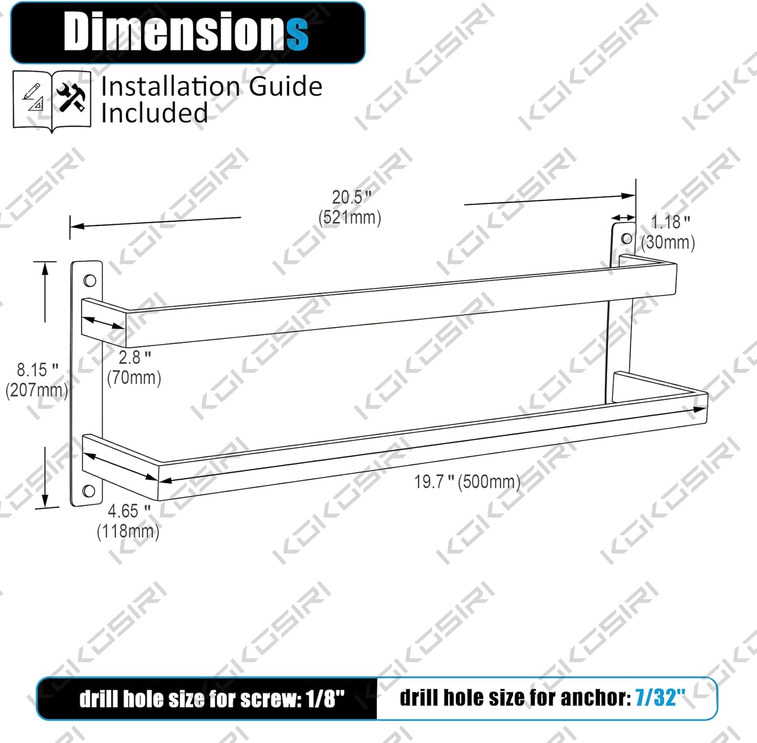 KOKOSIRI Towel Bars Hand Towel Holders 20 Inches Bathroom 2-Tiers Ladder Towel Rails Bath Towel Ring Polished Chrome B5008CH-L20+B3004CH