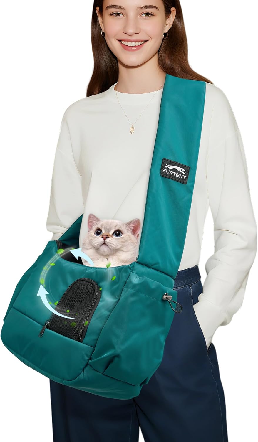 Cat Sling, Hands-Free Cat Carrier Pouch up to 8.8 lb, Cat Sling with Safety Strap and Pockets, Ideal for Travel and Daily Use, Peacock Blue