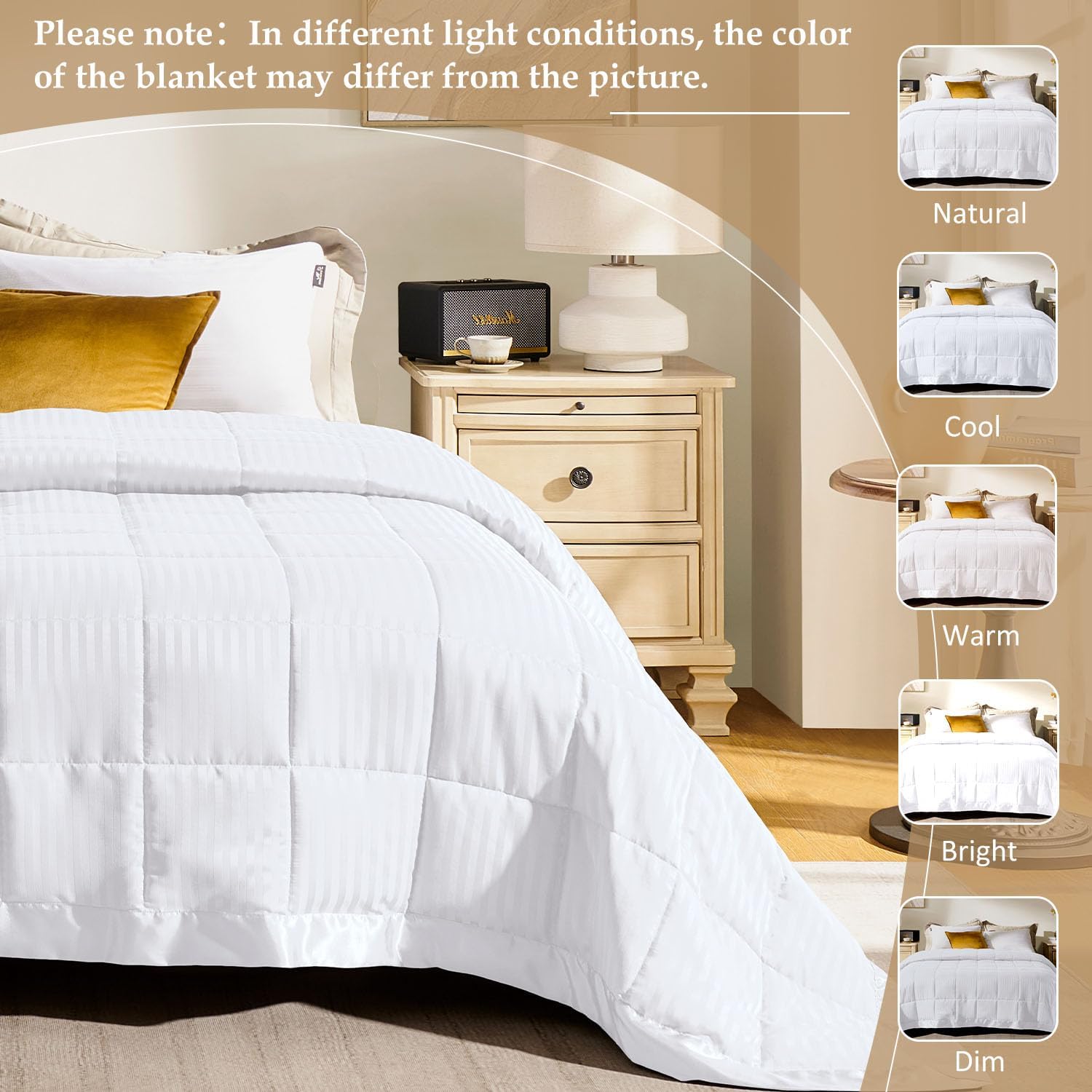 downluxe Queen Size Blanket with Satin Trim, Lightweight Down Alternative Blankets Queen Size for All Season, Machine Washable (White, 90x90 Inch) - Image 5