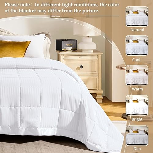 Miniatura 5 de downluxe Manta de tamaño King, manta ligera alternativa de plumón con ribete satinado (90 x 108 pulgadas, blanco)