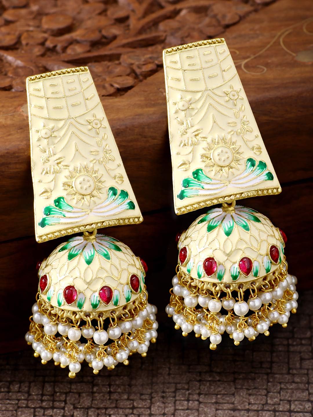 Aheli Elegant Traditional Wedding Designer Floral Enamel Indian Jhumki Dangle Earrings Ethnic Bollywood Party Fashion Jewelry Gift for Women
