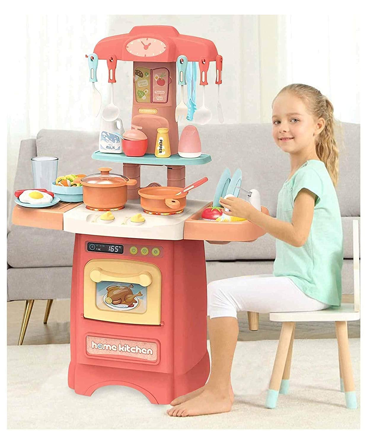 Shivaaro Plastic 29 Pcs Kitchen Set Battery Operated Kitchen Toys for Girls with Realistic Lights & Sounds & Kitchen Accessories Set for 3 Year Old Girls (29 Pcs Kitchen Set Kids)