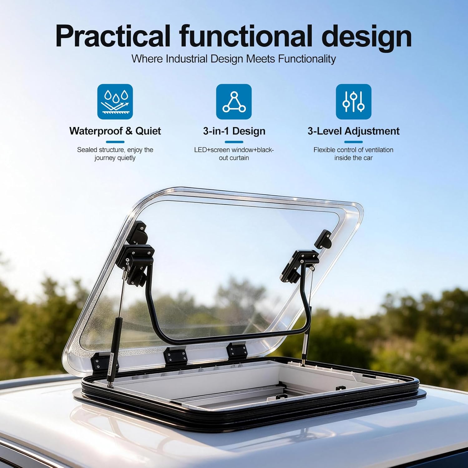 31.5X19.7IN RV Skylight Replacement with Interior LED Light, Roof Vent Window for Camper & Trailer, Leak-Proof, Easy Installation (80X50CM)