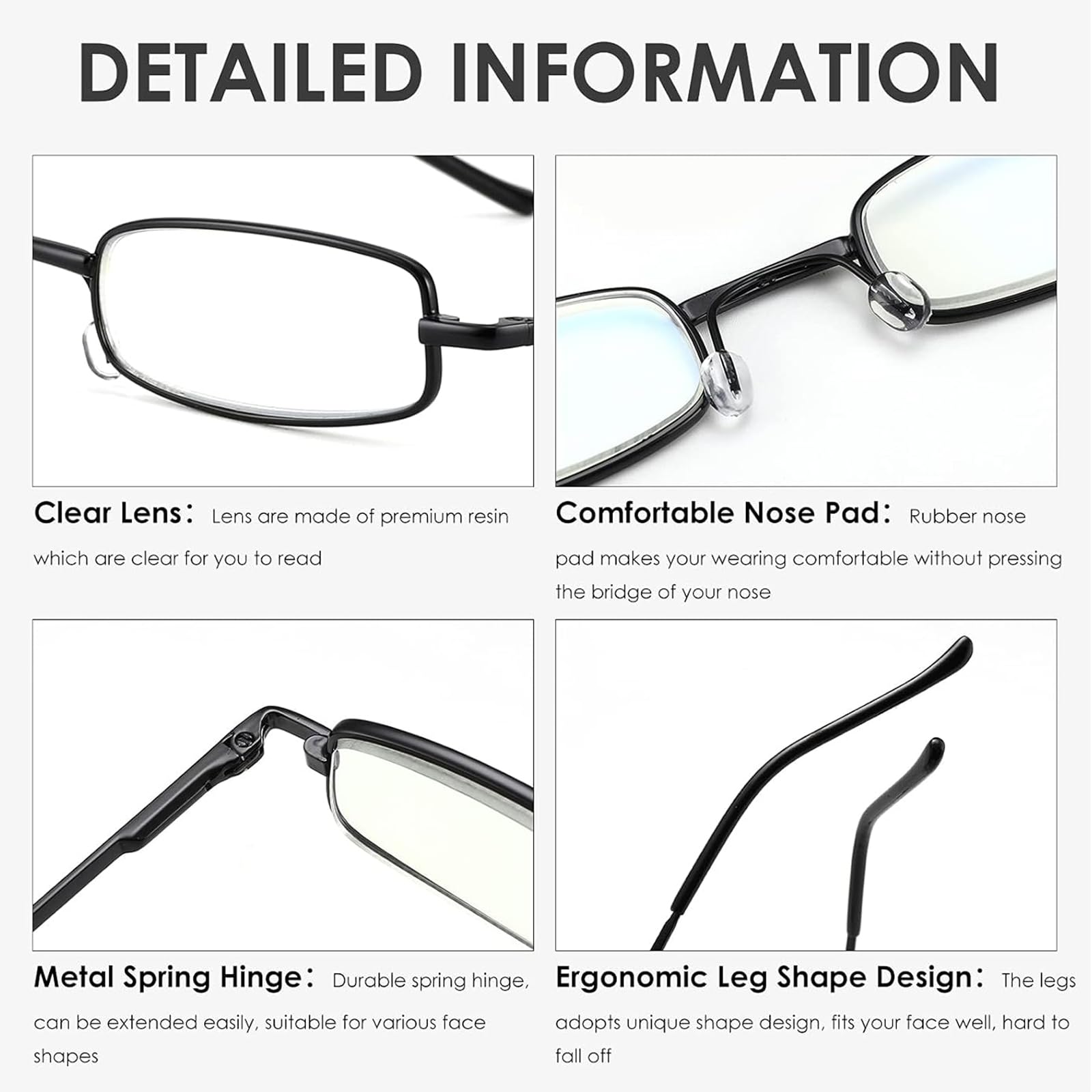 Hubeye Ultra-cienkie metalowe okulary do czytania dla mężczyzn i kobiet niebieskie okulary przeciwsłoneczne ze sprężynowym zamkiem i przenośnym klipsem
