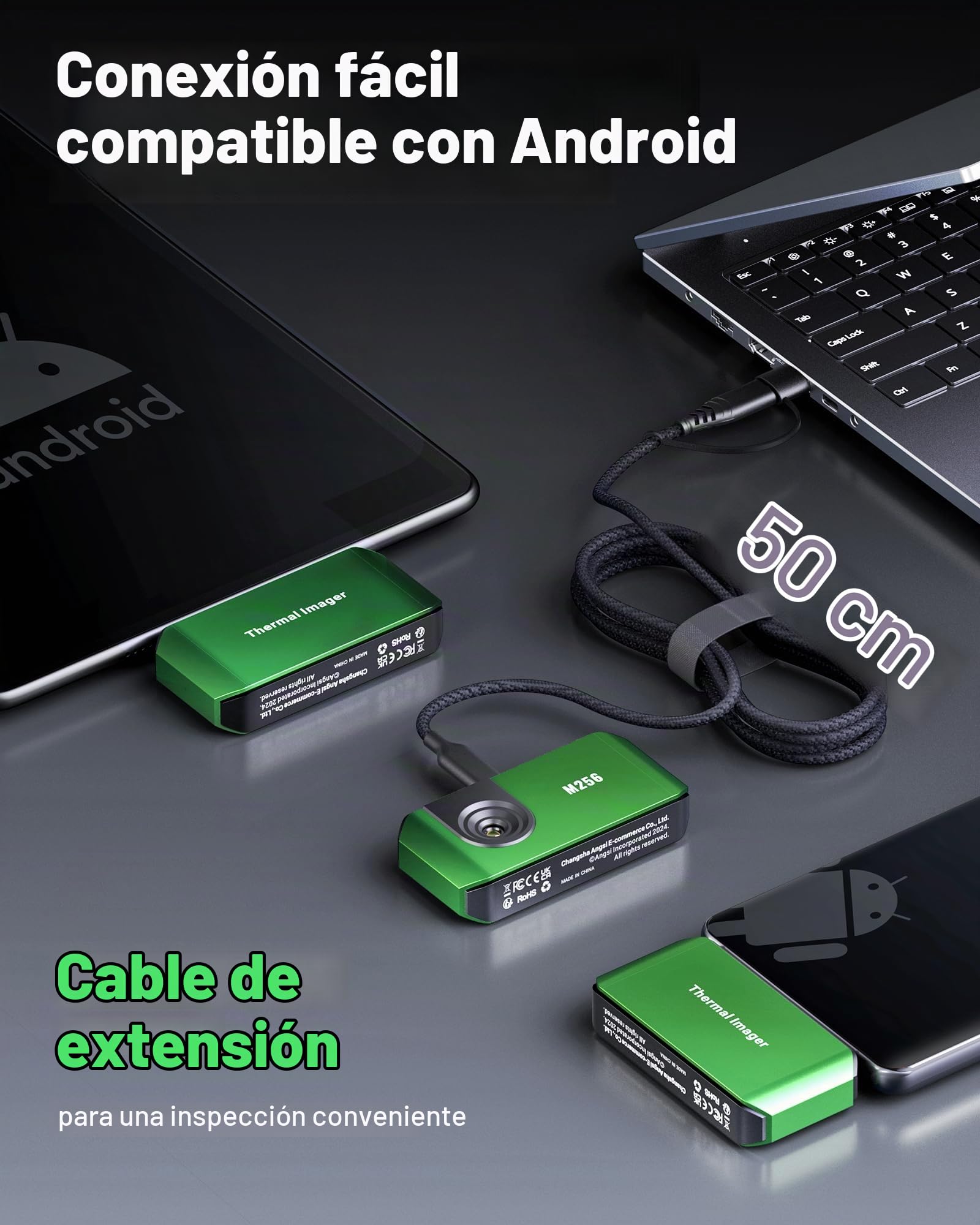 AMPBANK Camara Termica Android, 512x384 TISR Resolución Camara Termografica con Análisis 3D, 25Hz, -20℃ a 450℃ Rango de Temperatura, Thermal Camera para Smartphones y Tabletas Android y PC