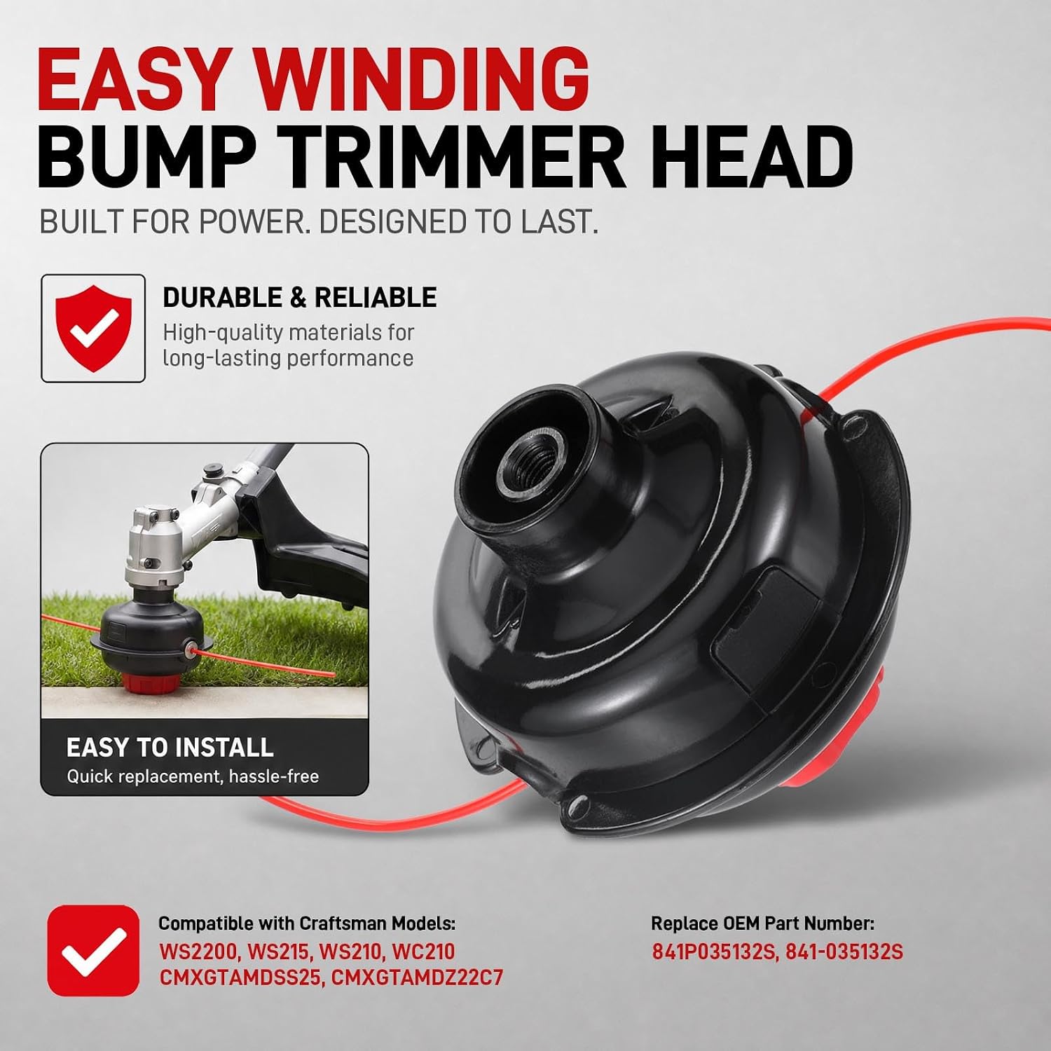 841P035132S Trimmer Head for Craftsman WS2200, WS215, WS210, WC210, CMXGTAMDSS25, CMXGTAMDZ22C String Trimmers