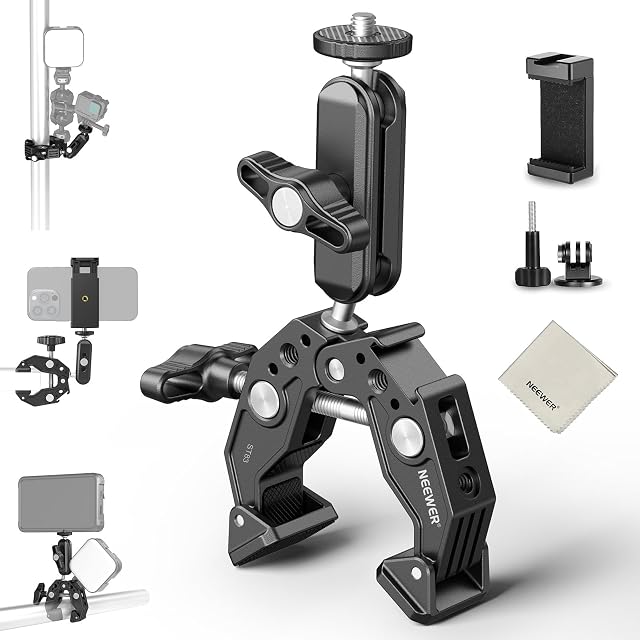 NEEWER Super Support de caméra de bras magique avec support de téléphone Action Cam Adaptateur Têtes de boule 1/4" Fil de nettoyage de chaussures froides Compatible avec SmallRig GoPro pour Tripod Crossbar Gimbal Rod, ST83