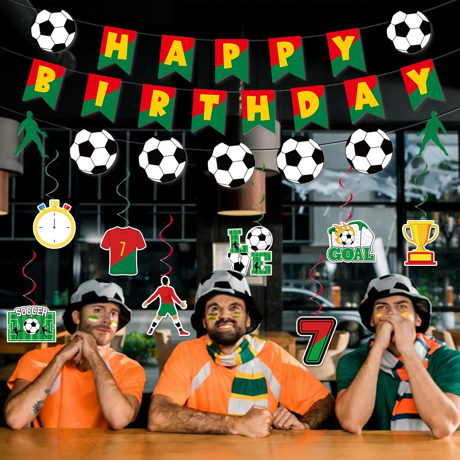 19 Pcs Soccer Party Decorations Soccer Theme Spiral Swirls Set Sport Star Hanging Swirl Cards Red Green Happy Birthday String Flags Sports Theme Backdrop Pennant for Team Celebration Birthday Supplies thumbnail